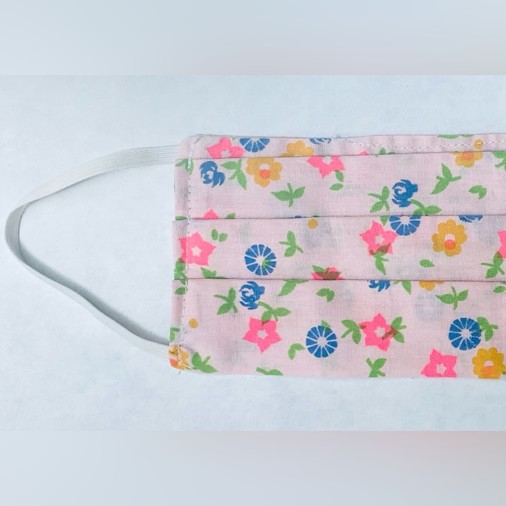 Hand made Face Mask Reusable Face Mask, Adult pink blue yellow flowers pattern